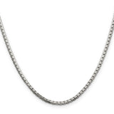 925 White Gold 2.5 mm Box Chain Necklace, Polished
