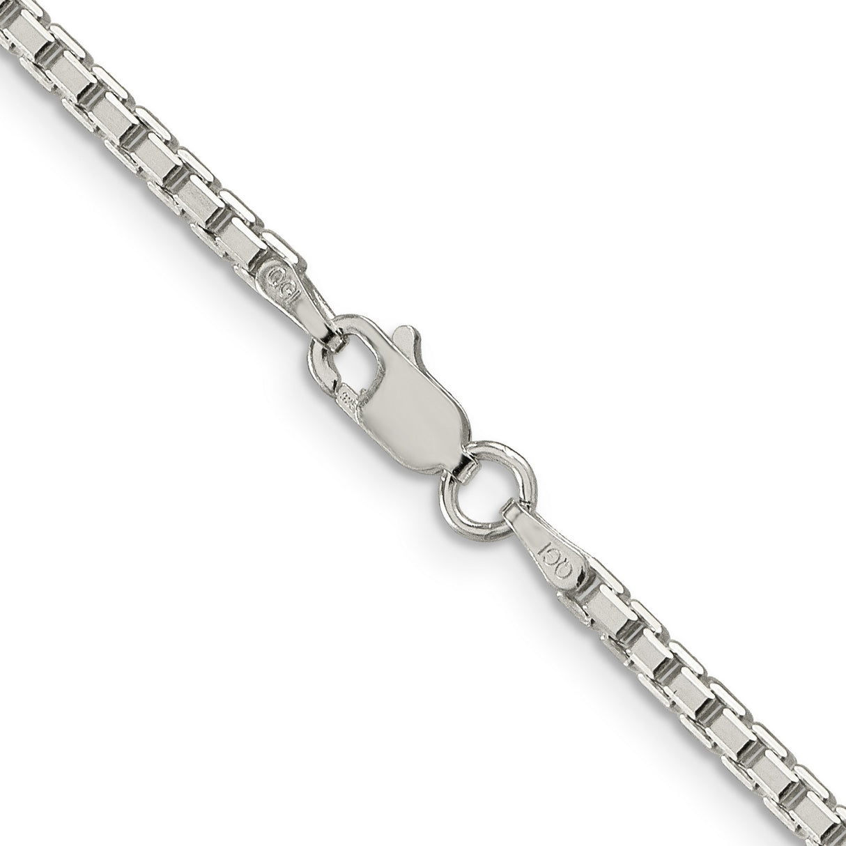 925 White Gold 2.5 mm Box Chain Necklace, Polished alternate angle