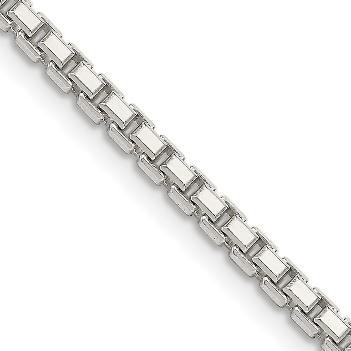 925 White Gold 2.5 mm Box Chain Necklace, Polished detail view