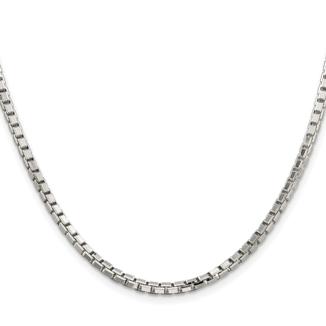 925 White Gold 2.9 mm Box Chain Necklace, Polished
