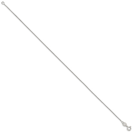 925 White Gold 0.6 mm Box Chain Anklet, Polished