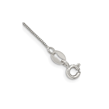 925 White Gold 0.6 mm Box Chain Anklet, Polished shown for scale