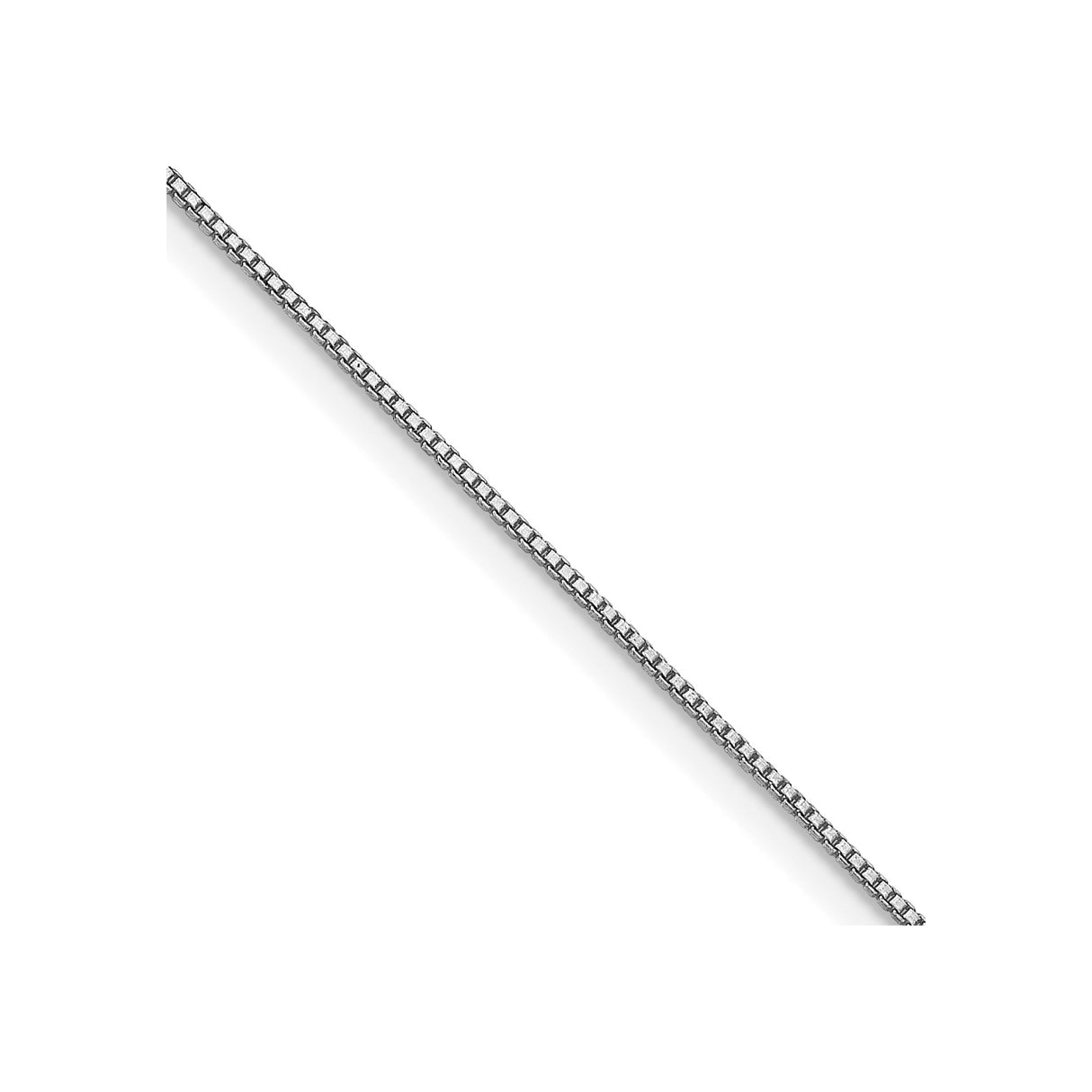 925 White Gold 0.6 mm Box Chain Necklace, Polished detail view