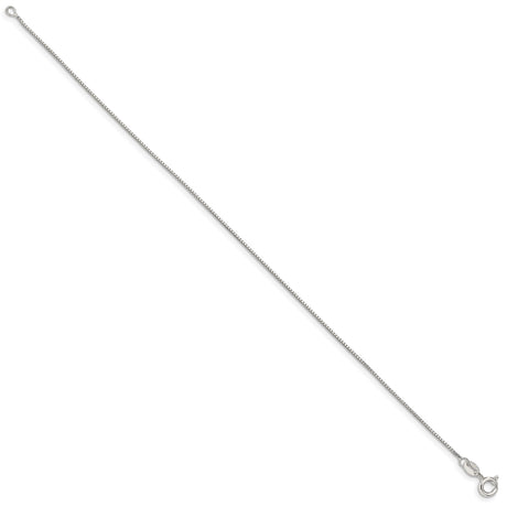 925 White Gold 0.8 mm Box Chain Anklet, Polished
