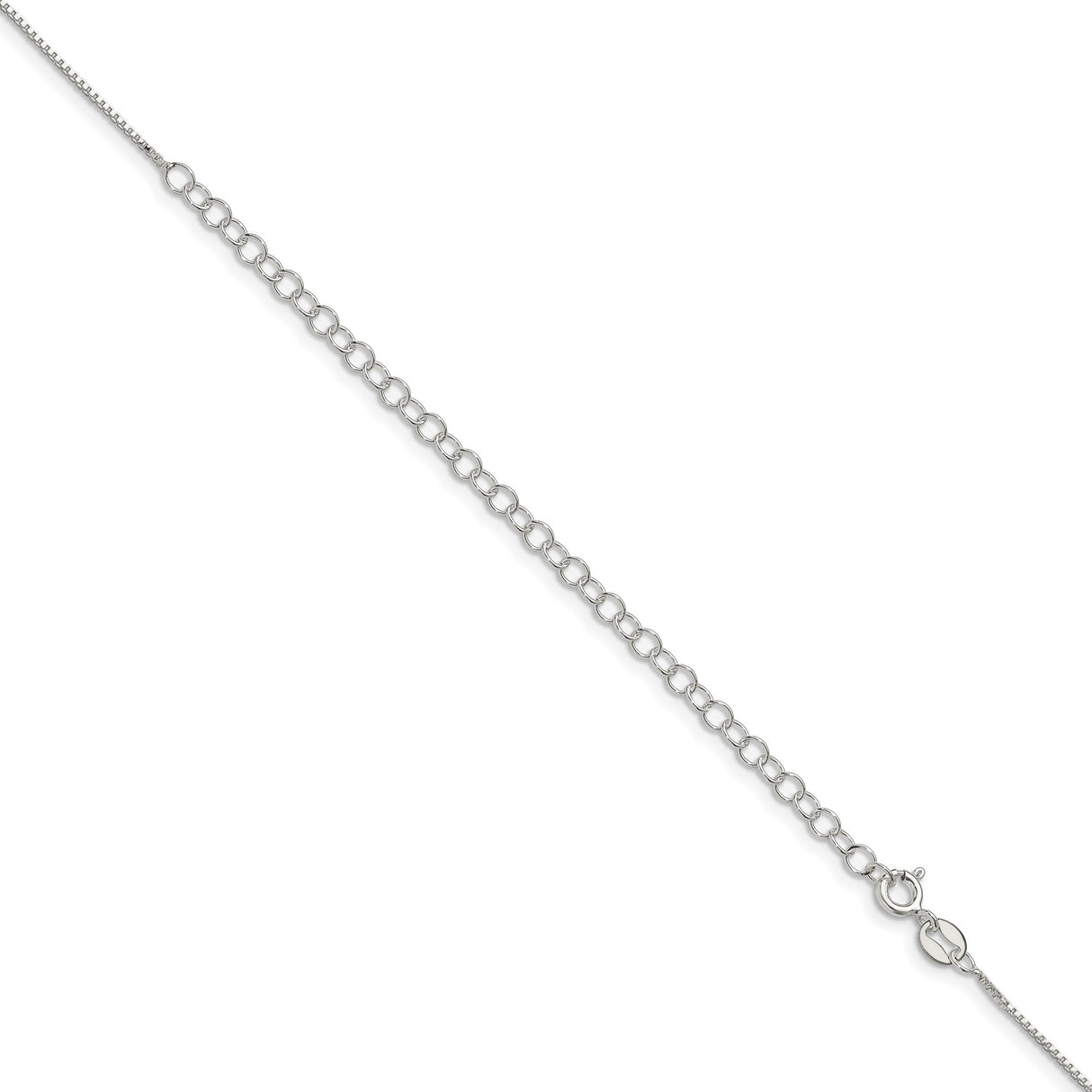 925 White Gold 0.8 mm Box Chain Necklace, Polished detail view