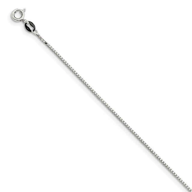925 White Gold 0.9 mm Box Chain Anklet, Polished