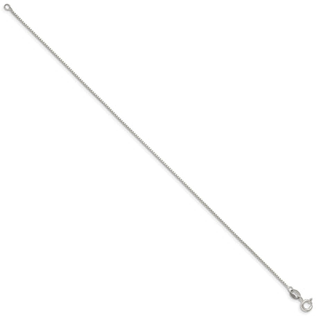 925 White Gold 0.9 mm Box Chain Anklet, Polished alternate angle