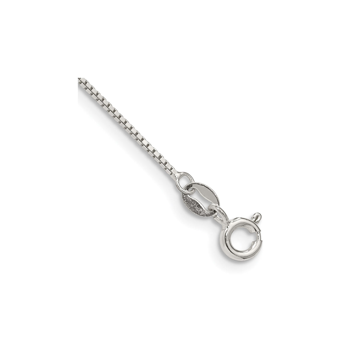 925 White Gold 0.9 mm Box Chain Anklet, Polished shown for scale