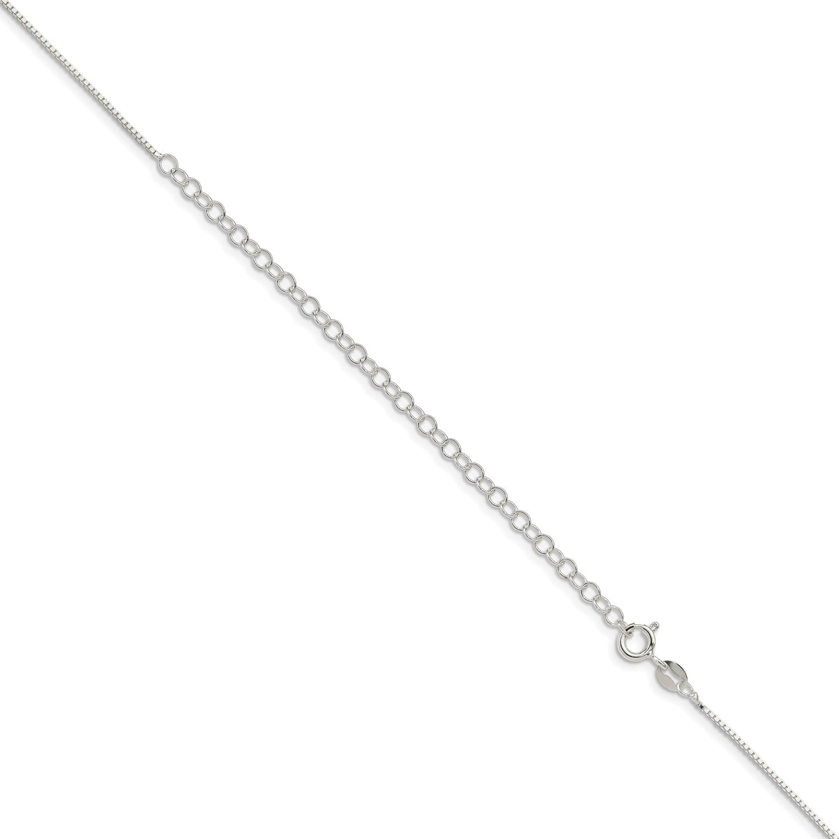 925 White Gold 0.9 mm Box Chain Necklace, Polished detail view