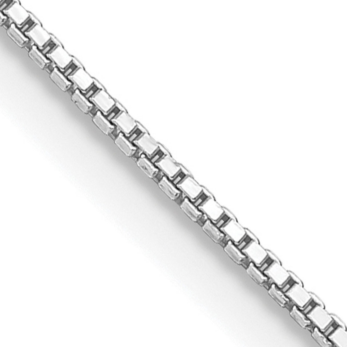 925 White Gold 0.9 mm Box Chain Necklace, Polished detail view