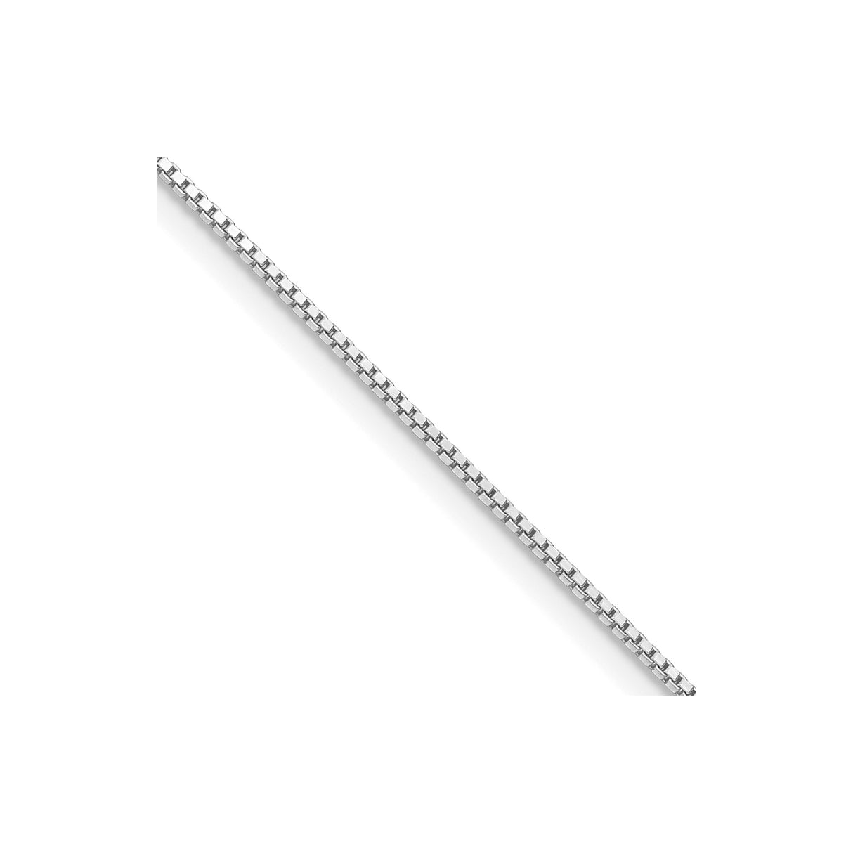 925 White Gold 0.9 mm Box Chain Necklace, Polished detail view