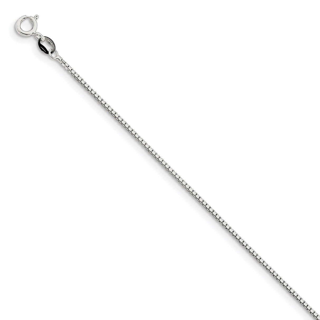 925 White Gold 1.1 mm Box Chain Anklet, Polished