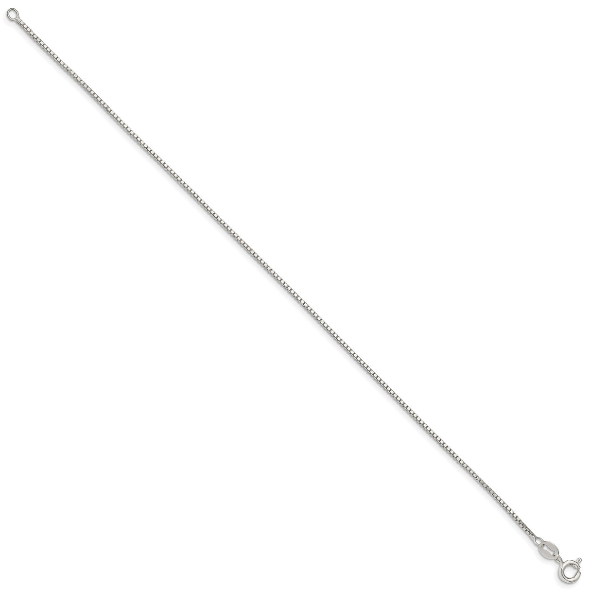 925 White Gold 1.1 mm Box Chain Anklet, Polished alternate angle