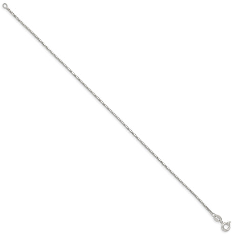 925 White Gold 1.1 mm Box Chain Anklet, Polished alternate angle