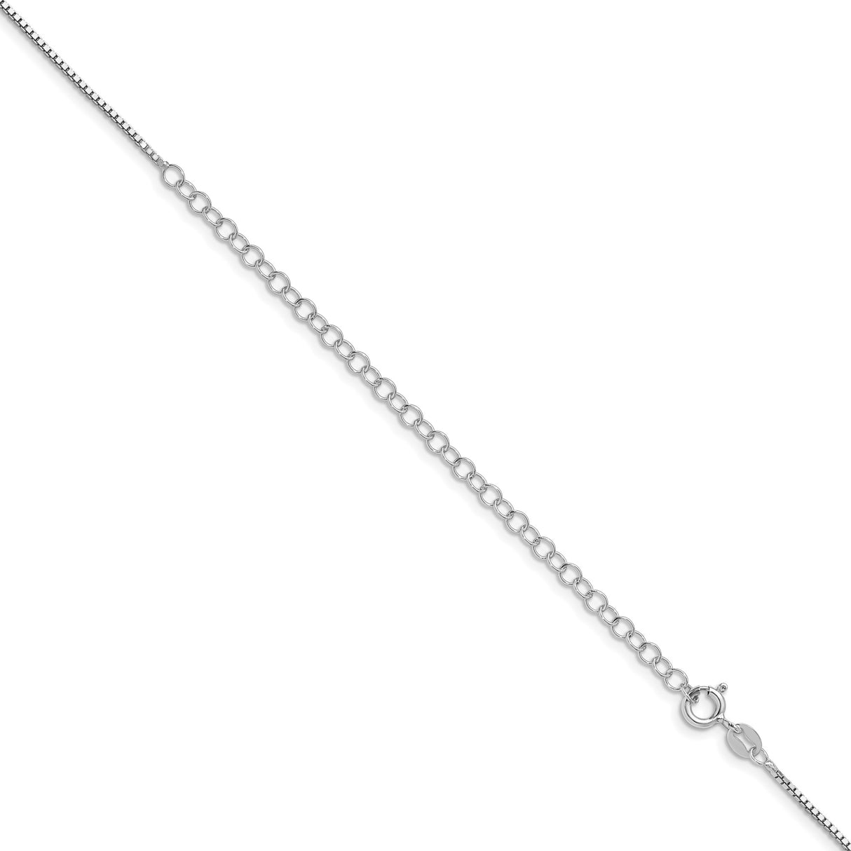 925 White Gold 1.1 mm Box Chain Necklace, Polished detail view