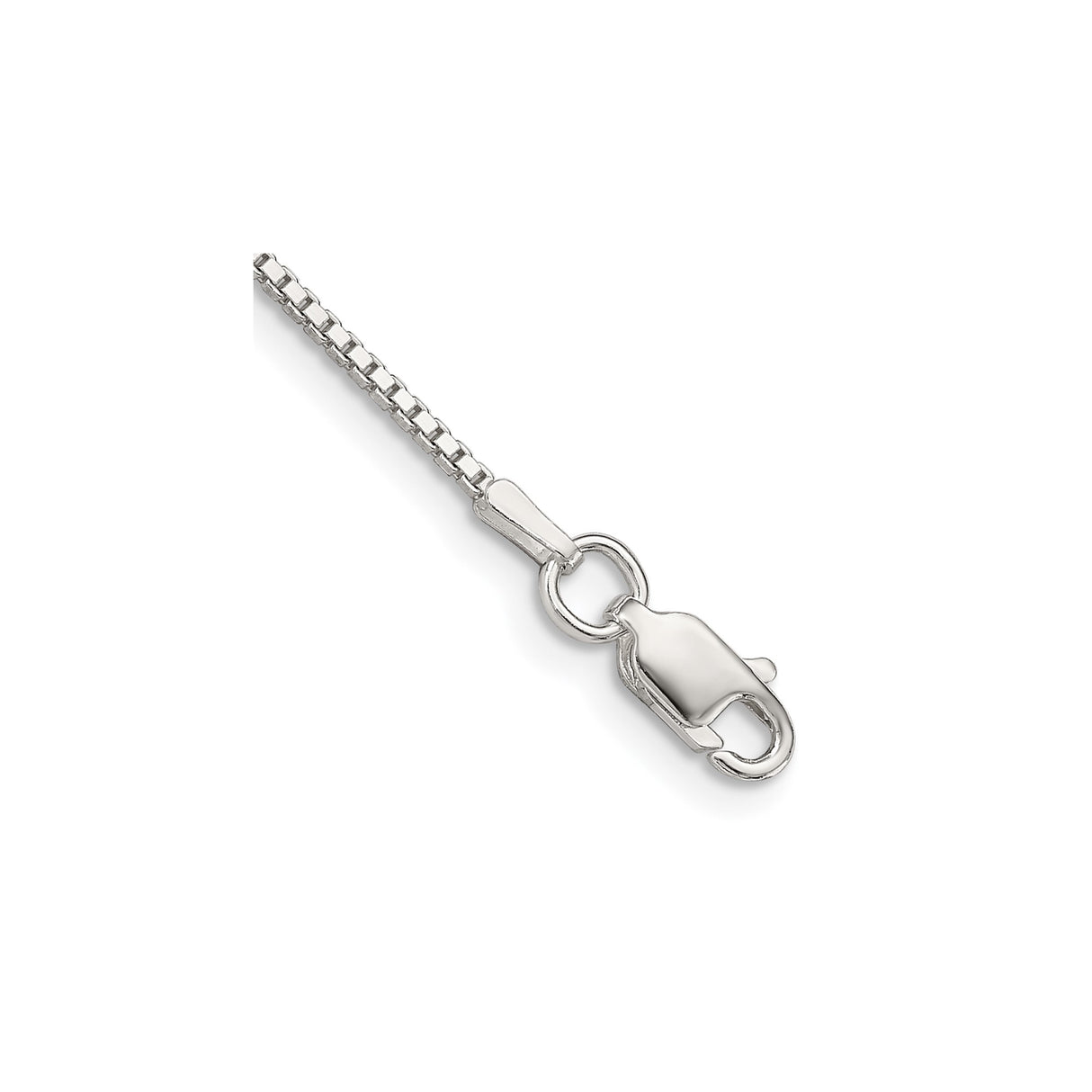 925 White Gold 1.25 mm Box Chain Bracelet, Polished shown for scale