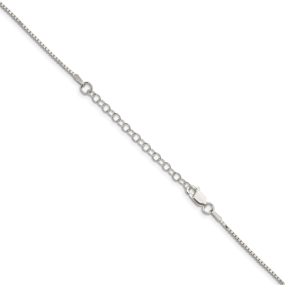 925 White Gold 1.25 mm Box Chain Necklace, Polished detail view