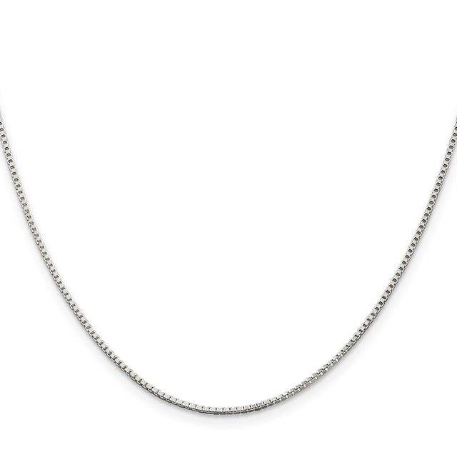 925 White Gold 1.25 mm Box Chain Necklace, Polished