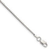925 White Gold 1.4 mm Box Chain Bracelet, Polished shown for scale