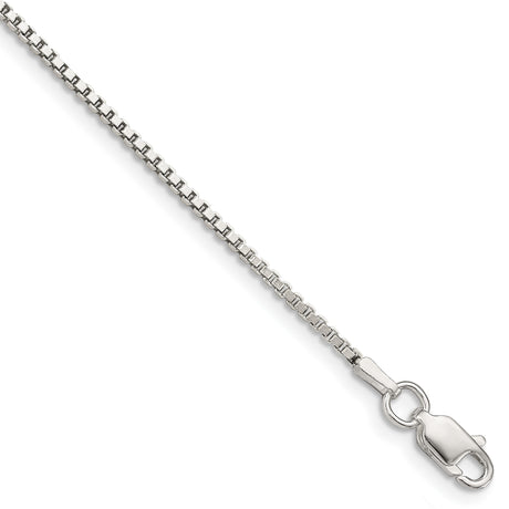 925 White Gold 1.4 mm Box Chain Bracelet, Polished shown for scale