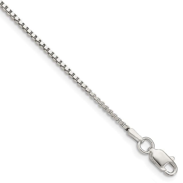 925 White Gold 1.4 mm Box Chain Bracelet, Polished shown for scale