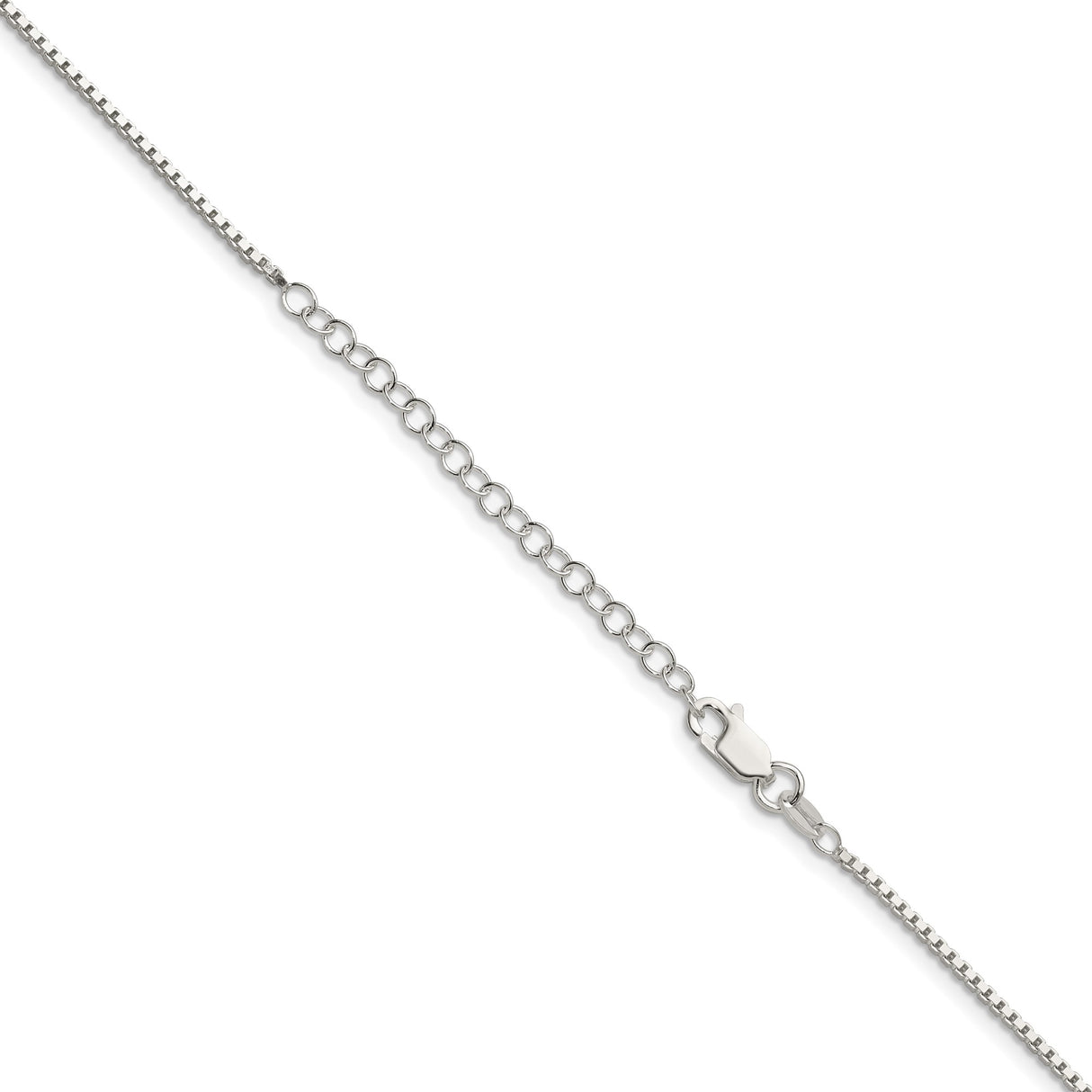 925 White Gold 1.4 mm Box Chain Necklace, Polished detail view