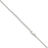 925 White Gold 1.4 mm Box Chain Necklace, Polished detail view