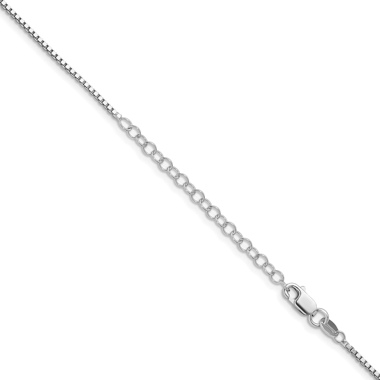 925 White Gold 1.4 mm Box Chain Necklace, Polished detail view