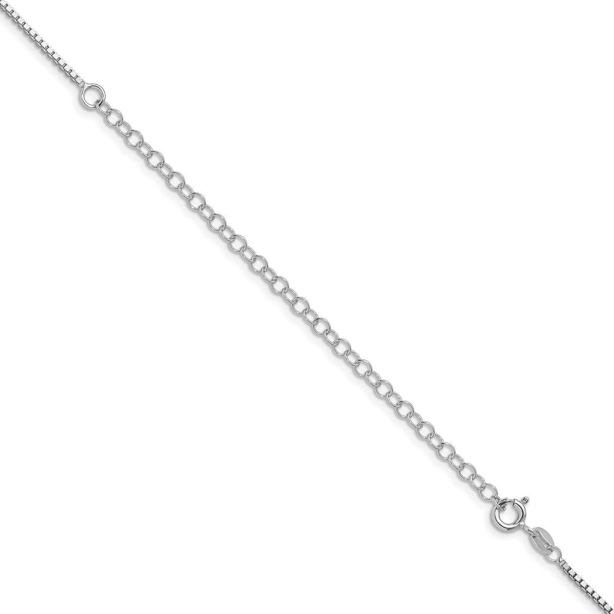 925 White Gold 1.4 mm Box Chain Necklace, Polished detail view