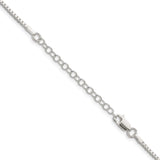 925 White Gold 1.5 mm Box Chain Necklace, Polished detail view