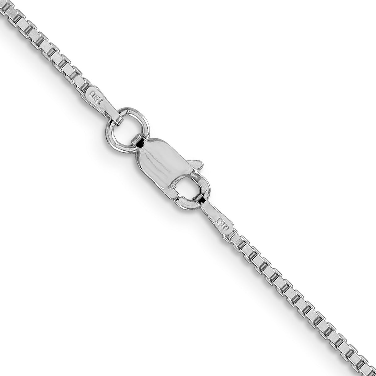 925 White Gold 1.5 mm Box Chain Necklace, Polished alternate angle