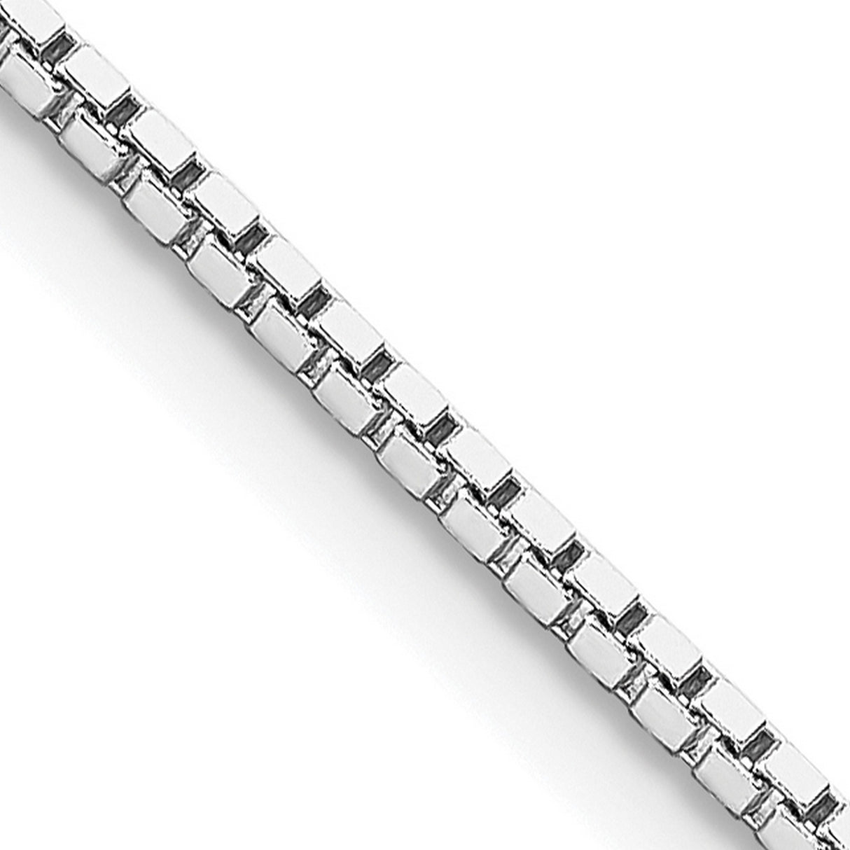 925 White Gold 1.5 mm Box Chain Necklace, Polished detail view