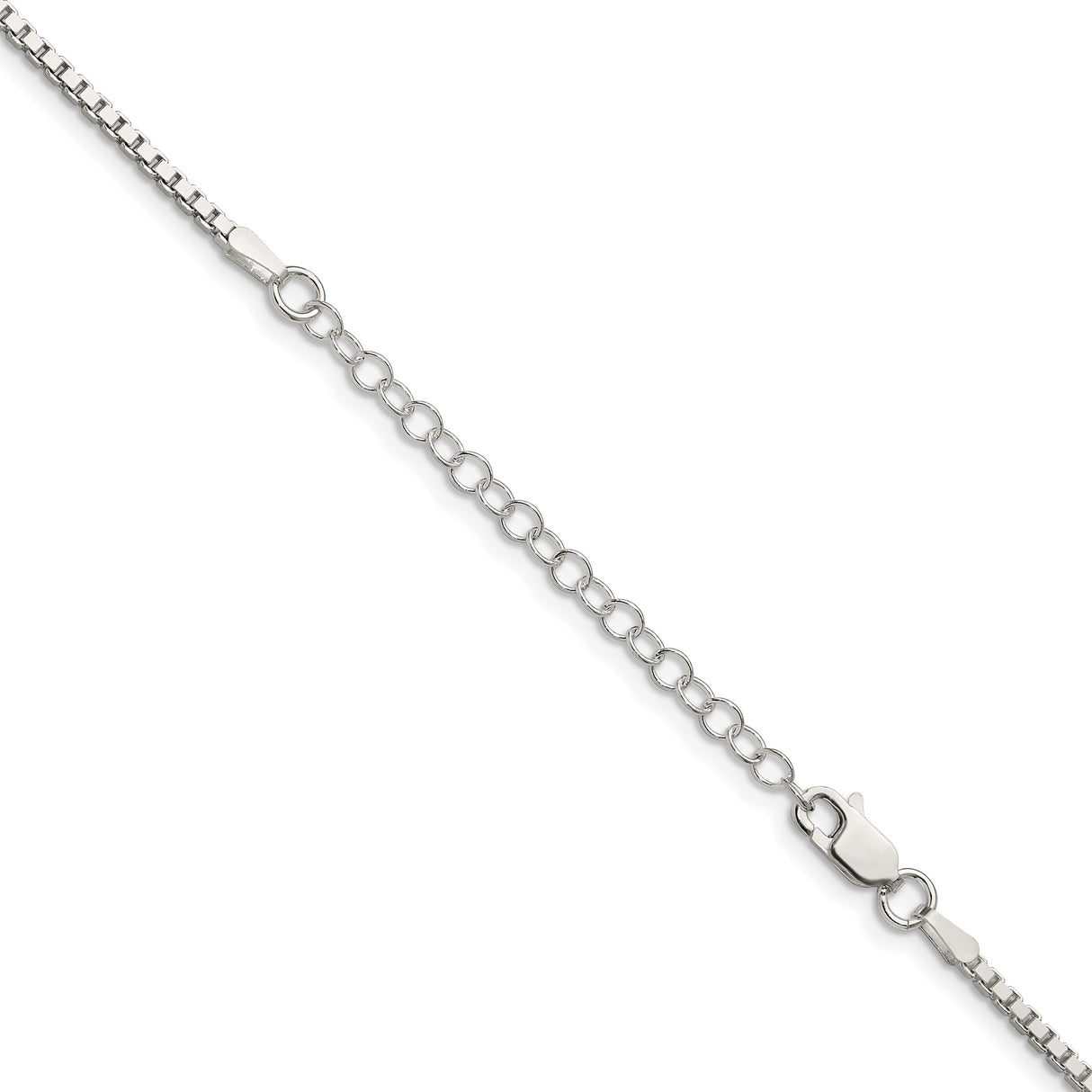 925 White Gold 1.75 mm Box Chain Necklace, Polished detail view