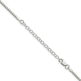925 White Gold 1.75 mm Box Chain Necklace, Polished detail view