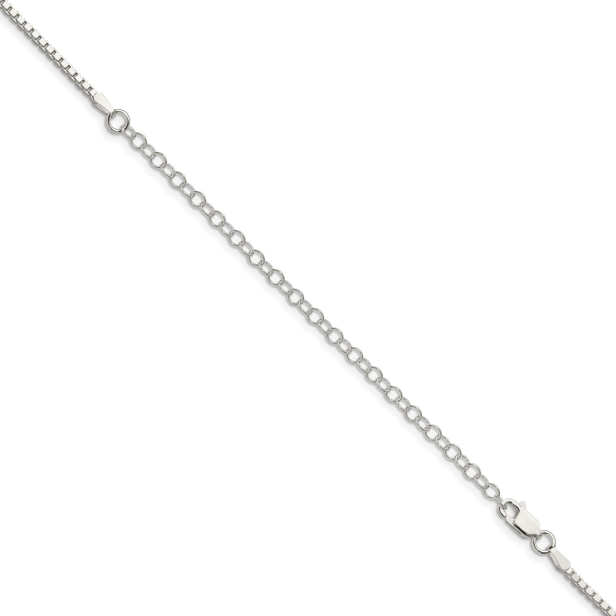 925 White Gold 1.75 mm Box Chain Necklace, Polished detail view