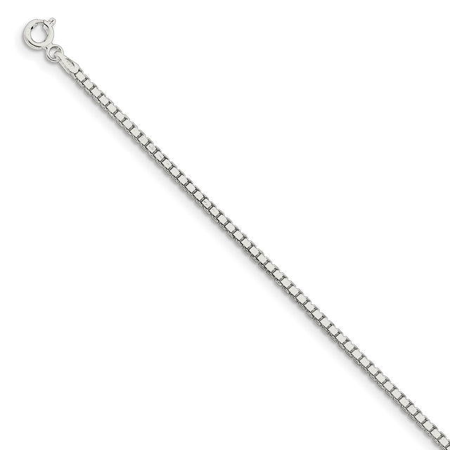 925 White Gold 1.9 mm Box Chain Bracelet, Polished