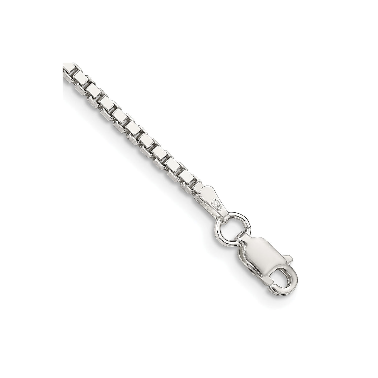 925 White Gold 1.9 mm Box Chain Bracelet, Polished shown for scale