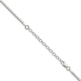 925 White Gold 1.9 mm Box Chain Necklace, Polished detail view