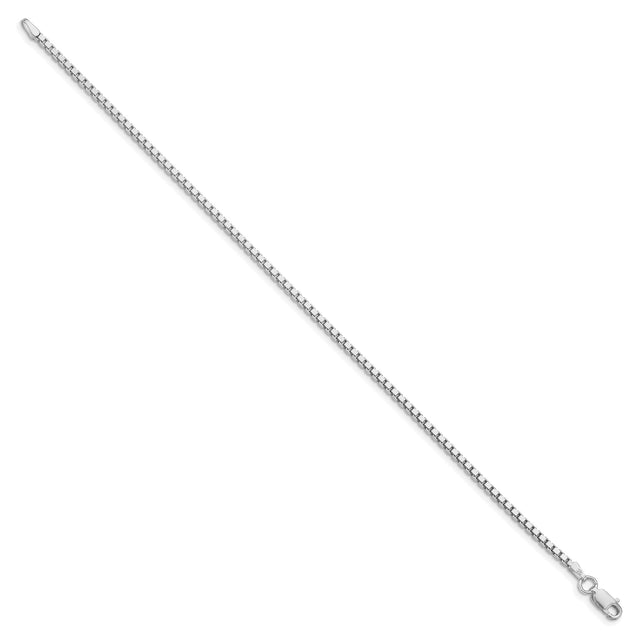 925 White Gold 1.9 mm Box Chain Bracelet, Polished
