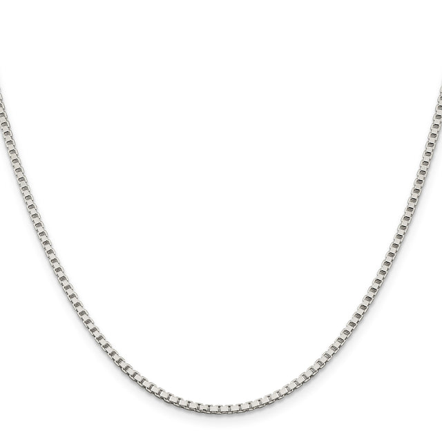 925 White Gold 2 mm Box Chain Necklace, Polished