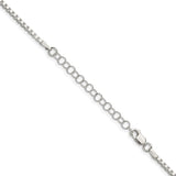 925 White Gold 2 mm Box Chain Necklace, Polished detail view