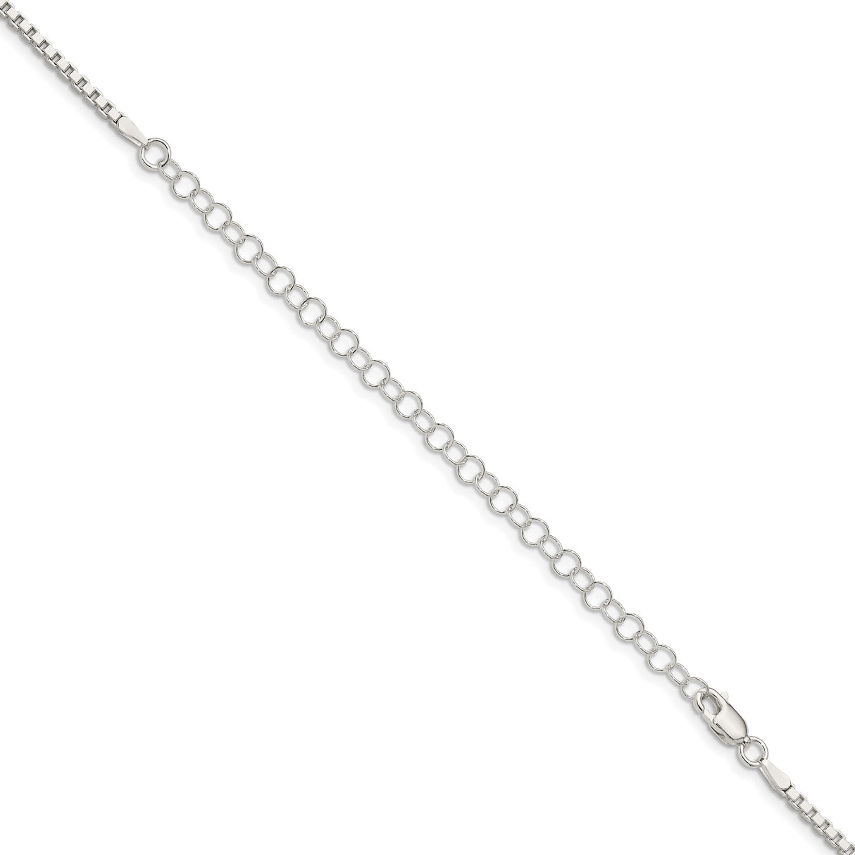 925 White Gold 2 mm Box Chain Necklace, Polished detail view