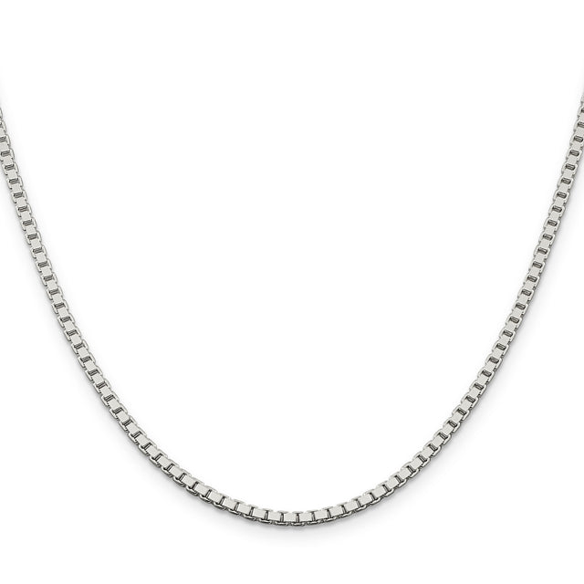 925 White Gold 2.5 mm Box Chain Necklace, Polished