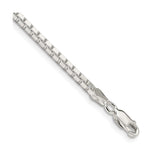925 White Gold 2.5 mm Box Chain Bracelet, Polished shown for scale