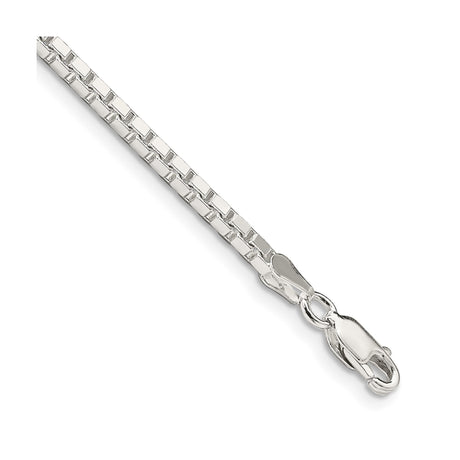 925 White Gold 2.5 mm Box Chain Bracelet, Polished shown for scale