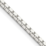 925 White Gold 2.5 mm Box Chain Necklace, Polished detail view