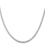 925 White Gold 3 mm Box Chain Necklace, Polished