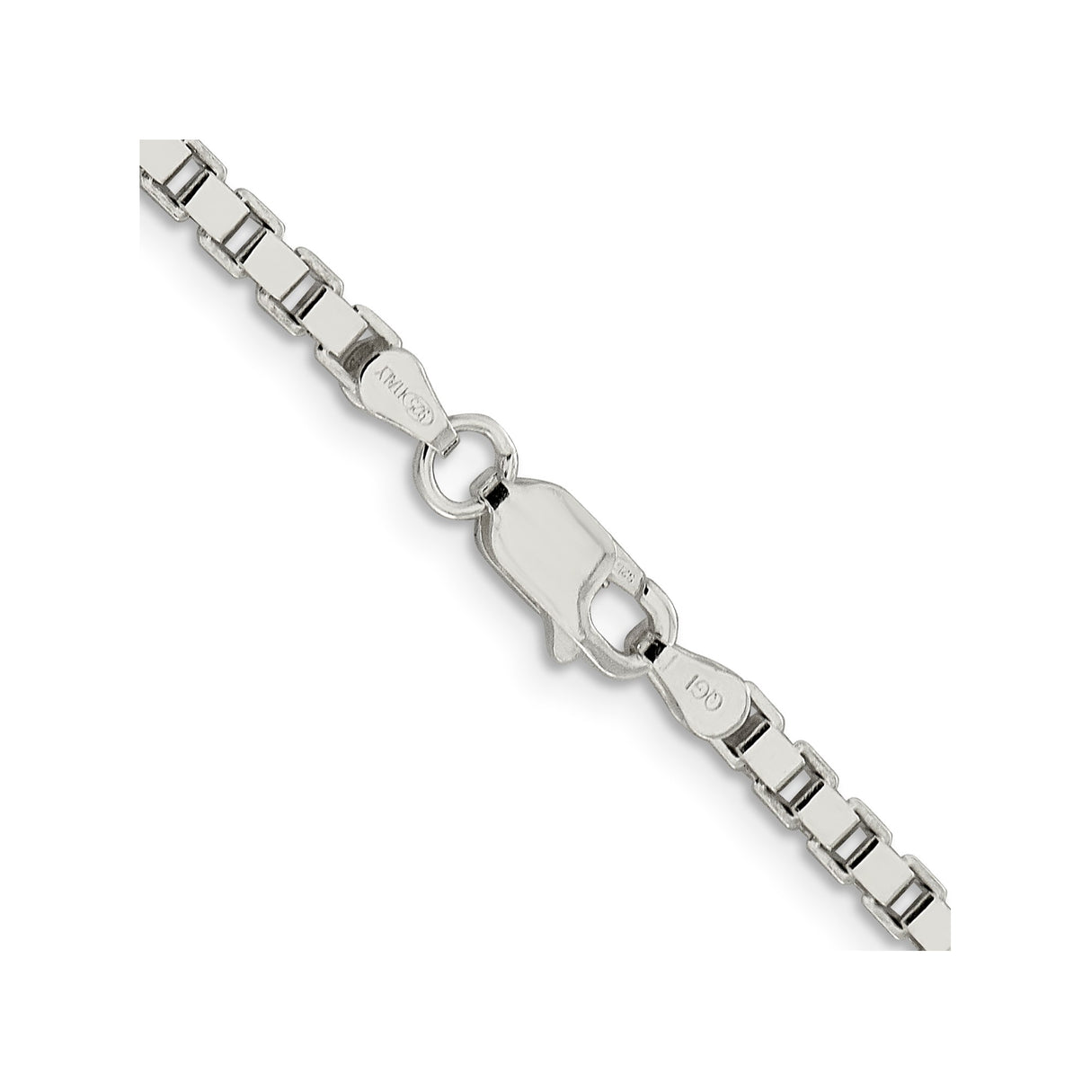 925 White Gold 3 mm Box Chain Necklace, Polished alternate angle