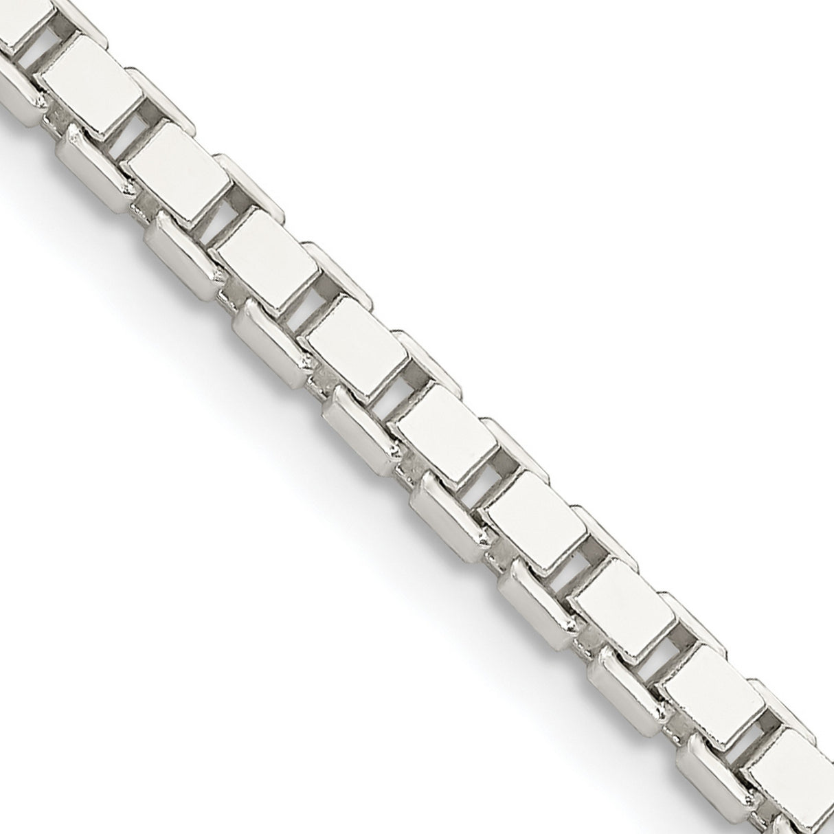 925 White Gold 3 mm Box Chain Necklace, Polished detail view