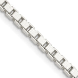 925 White Gold 3 mm Box Chain Necklace, Polished detail view